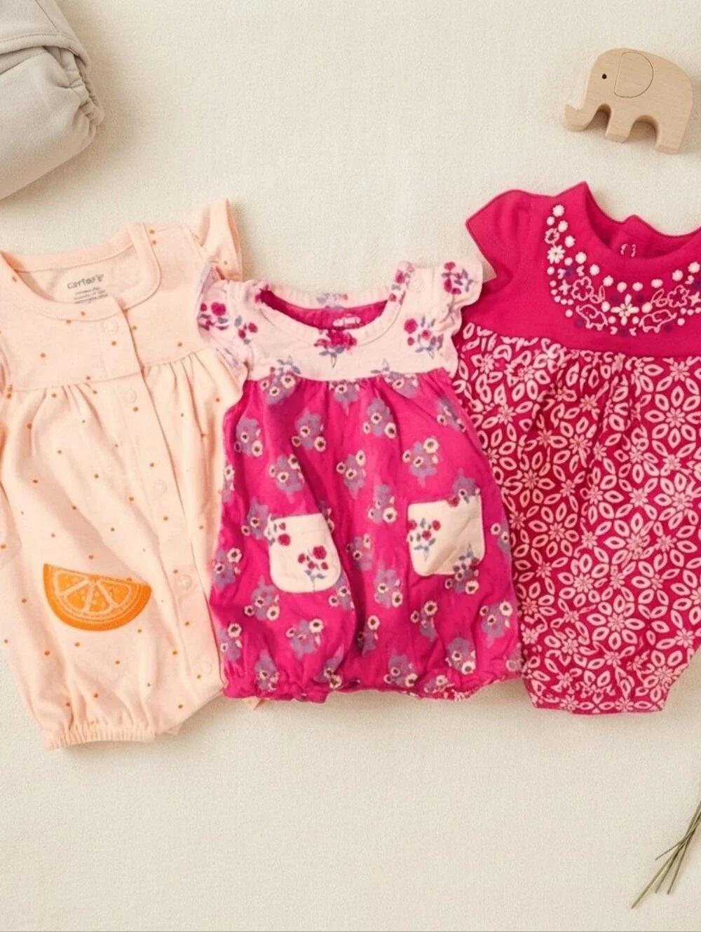 Carter's NB Baby Girl Romper Set - Pink and Orange